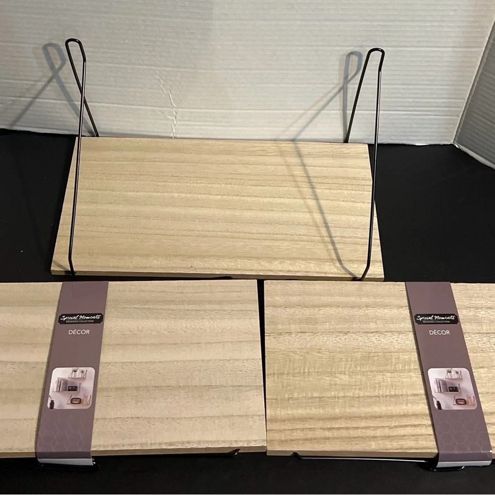 🪵 Set of 3 Floating Wall Shelves w/Metal Brackets 11.75”Wide Modern Home Décor